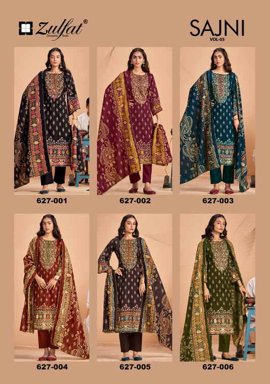 Sajni Vol 5 Zulfat Designer Jam Cotton Karachi Salwar Suits Exporter Gujarat
