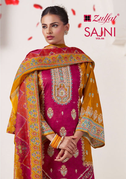Sajni Vol 6 Zulfat Designer Jam Cotton Karachi Salwar Suits Wholesaler Gujarat