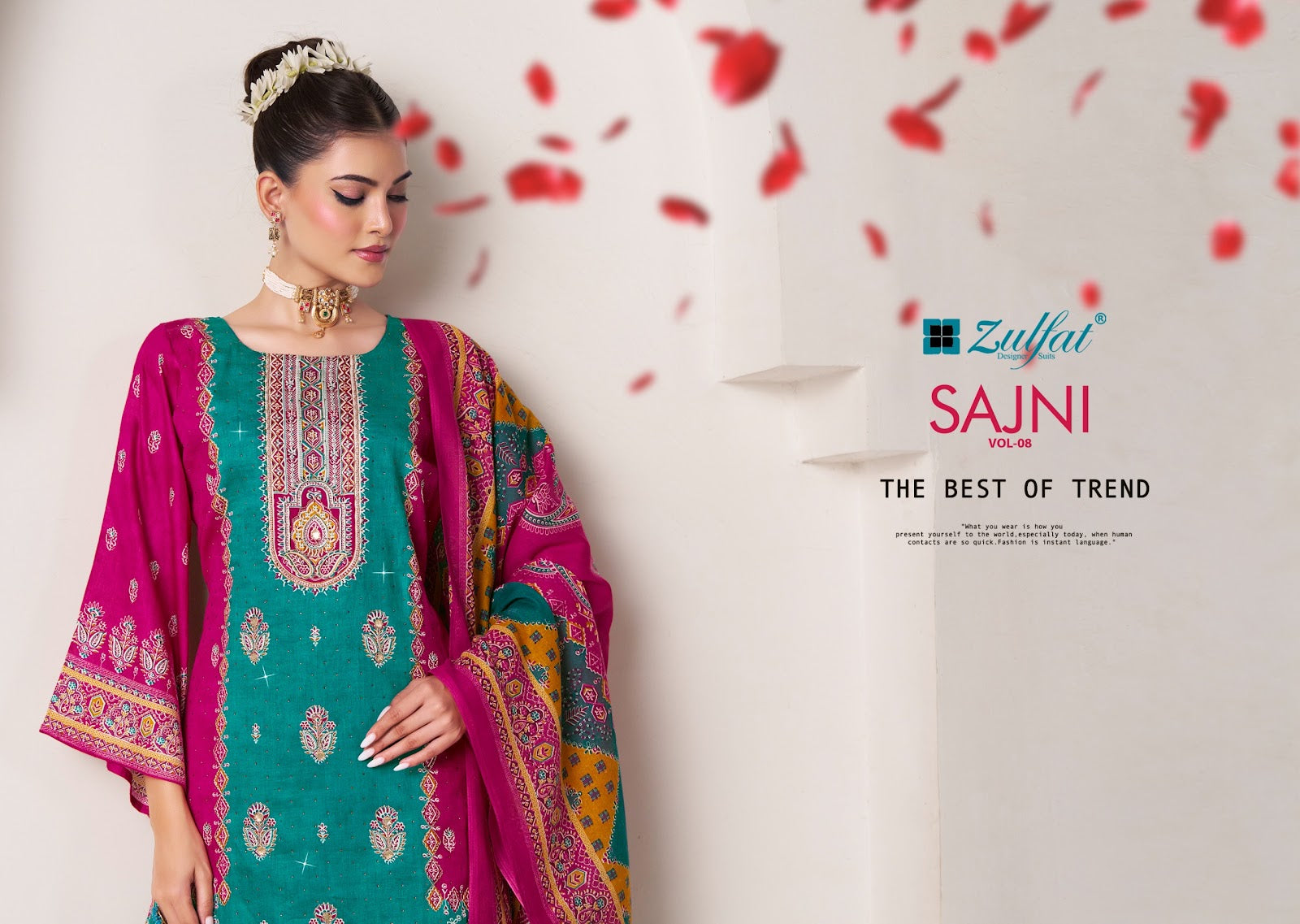 Sajni Vol 8 Zulfat Designer Jam Cotton Karachi Salwar Suits Supplier