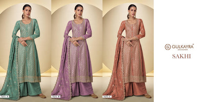 Sakhi Gulkayra Designer Shimmer Silk Readymade Plazzo Style Suits Wholesale Price