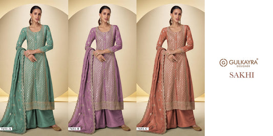 Sakhi Gulkayra Designer Shimmer Silk Readymade Plazzo Style Suits Wholesale Price