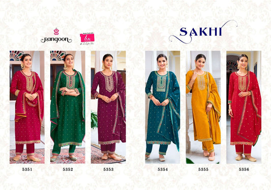 Sakhi Rangoon Viscose Jacquard Readymade Pant Style Suits Wholesaler India