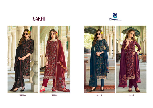 Sakhi Sargam Prints Viscose Muslin Pant Style Suits Manufacturer Ahmedabad