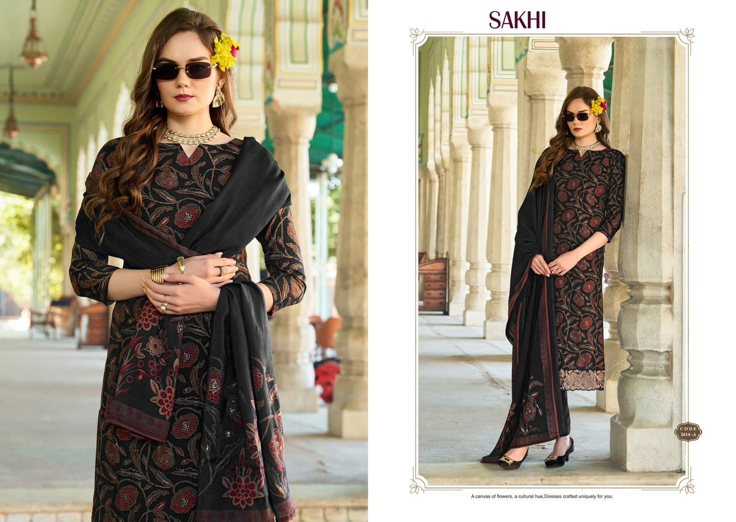 Sakhi Sargam Prints Viscose Muslin Pant Style Suits Manufacturer Ahmedabad