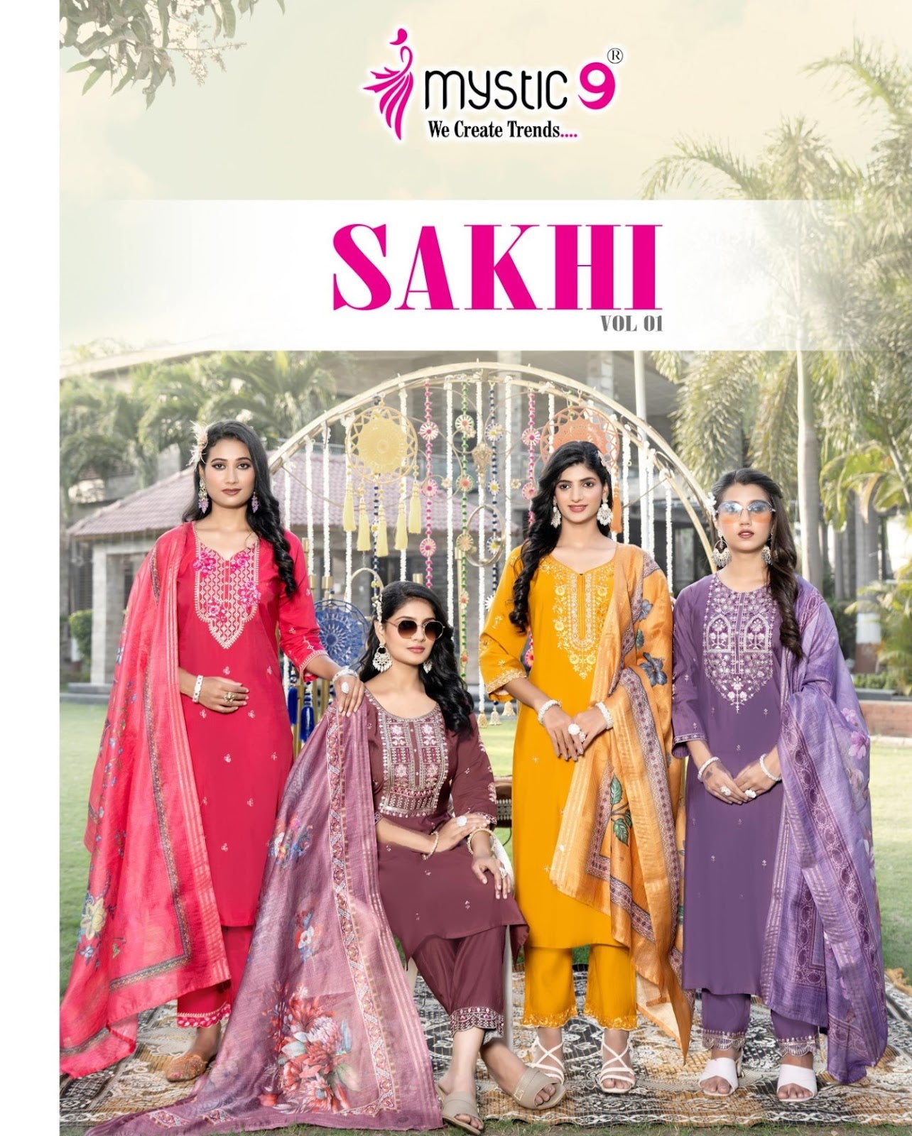 Sakhi Vol 1 Mystic 9 Roman Silk Readymade Pant Style Suits Manufacturer India