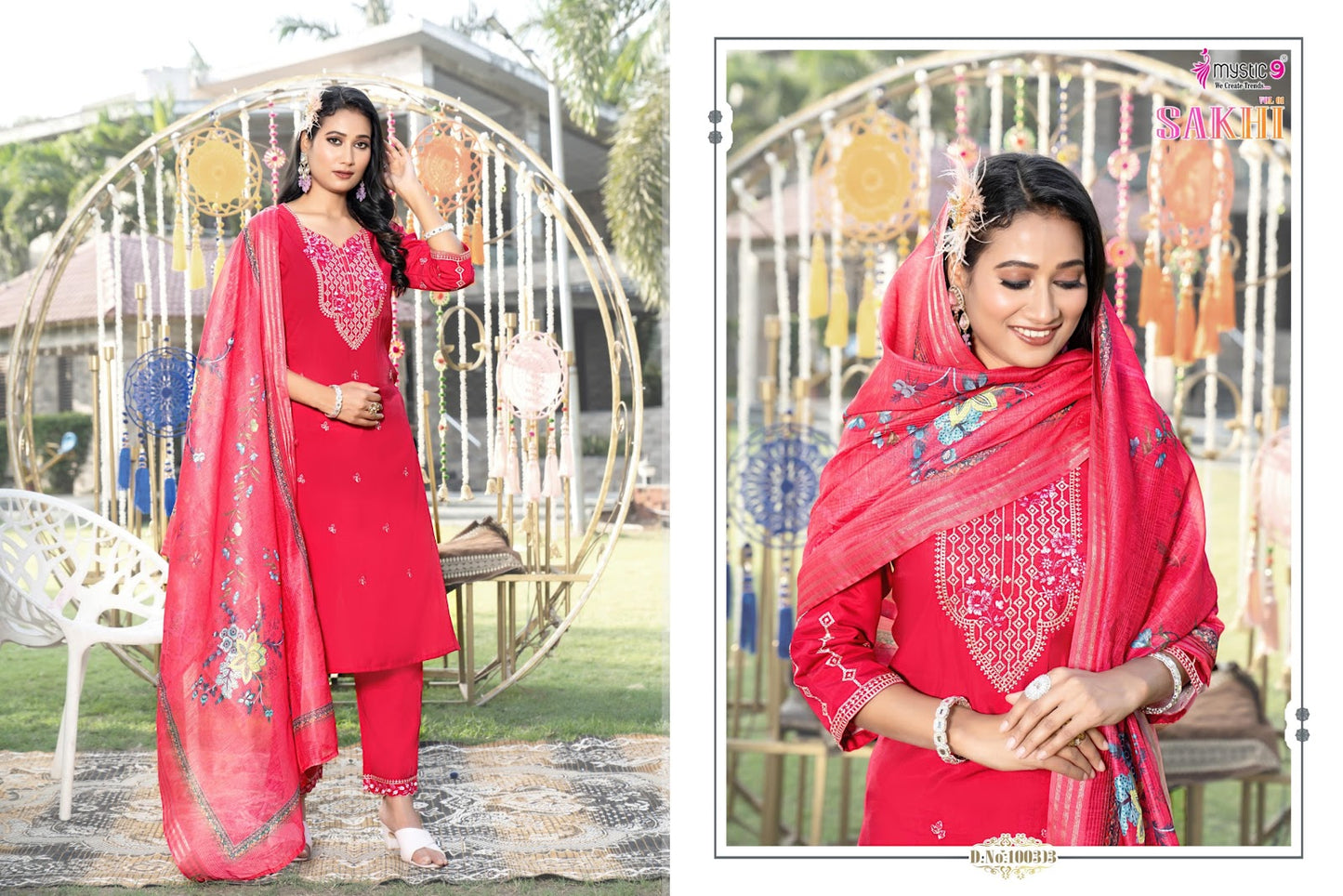 Sakhi Vol 1 Mystic 9 Roman Silk Readymade Pant Style Suits Manufacturer India