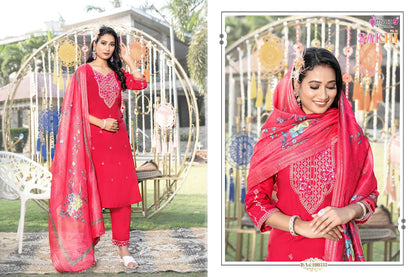 Sakhi Vol 1 Mystic 9 Roman Silk Readymade Pant Style Suits Manufacturer India