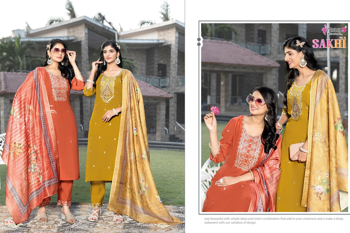 Sakhi Vol 1 Mystic 9 Roman Silk Readymade Pant Style Suits Manufacturer India
