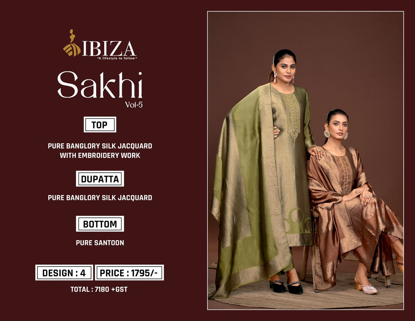 Sakhi Vol 5 Ibiza Banglori Silk Pant Style Suits Wholesale Price