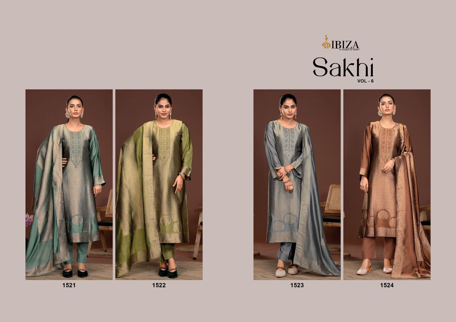 Sakhi Vol 6 Ibiza Silk Jacquard Pant Style Suits Manufacturer Ahmedabad