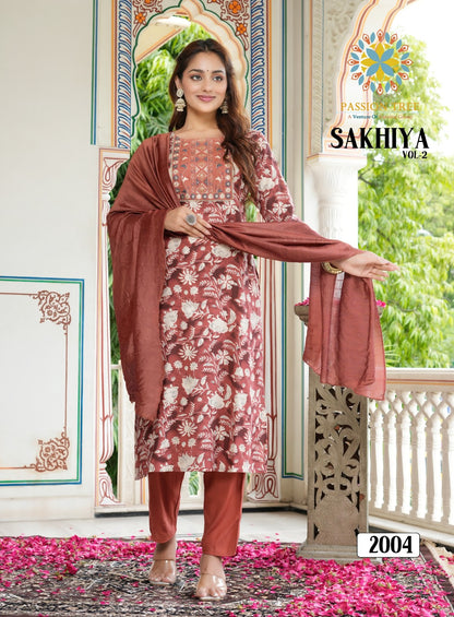 Sakhiya Vol 2 Passion Tree Heavy Rayon Readymade Pant Style Suits Wholesale Rate