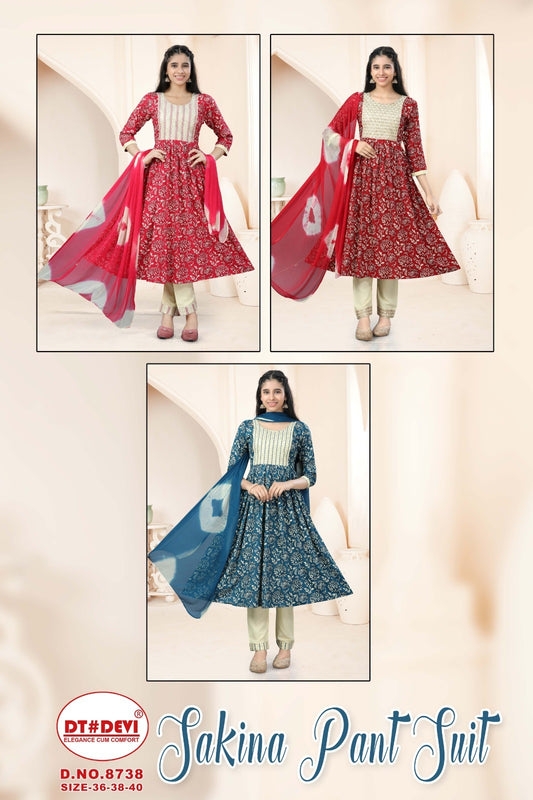 Sakina 8738 Dt Devi Rayon Girls Readymade Pant Suits Wholesale Price