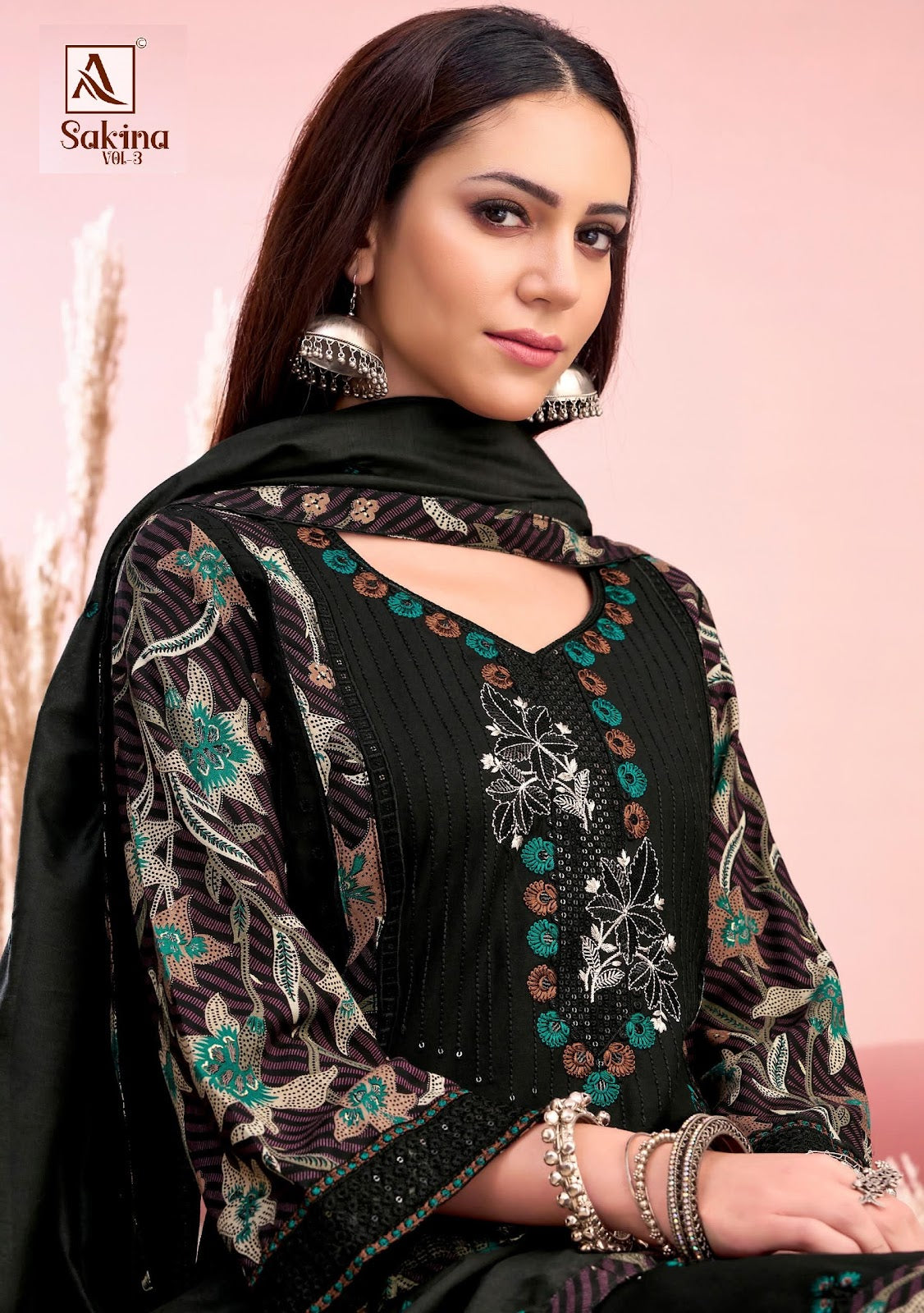 Sakina Vol 3 Black Special Alok Reyon Karachi Salwar Suits Wholesaler India