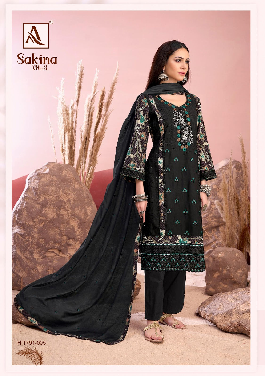 Sakina Vol 3 Black Special Alok Reyon Karachi Salwar Suits Wholesaler India