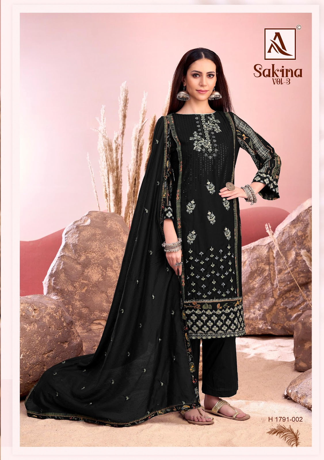 Sakina Vol 3 Black Special Alok Reyon Karachi Salwar Suits Wholesaler India