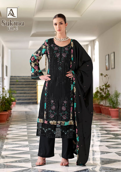 Sakina Vol 6 Black Special Alok Viscose Reyon Karachi Salwar Suits Supplier