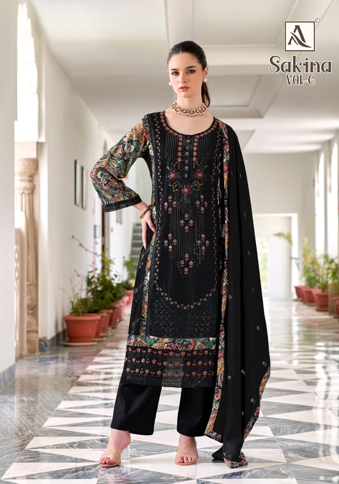 Sakina Vol 6 Black Special Alok Viscose Reyon Karachi Salwar Suits Supplier