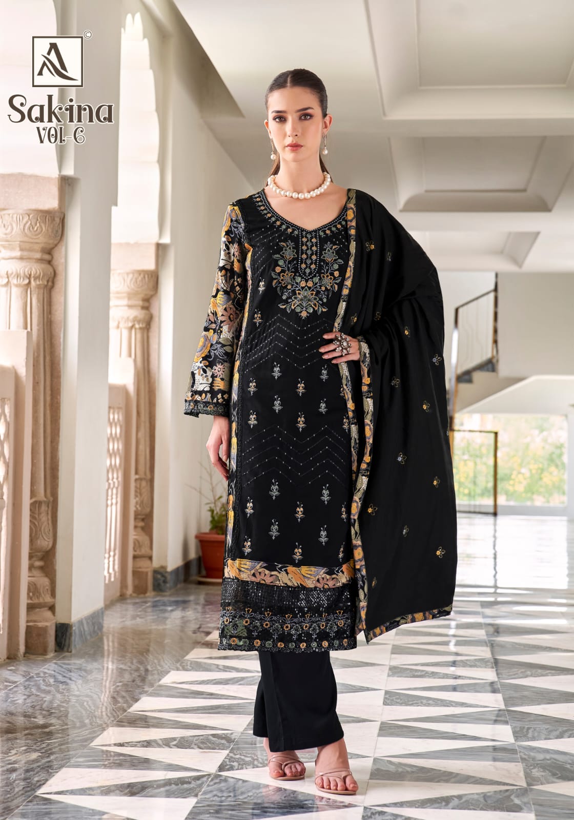 Sakina Vol 6 Black Special Alok Viscose Reyon Karachi Salwar Suits Supplier