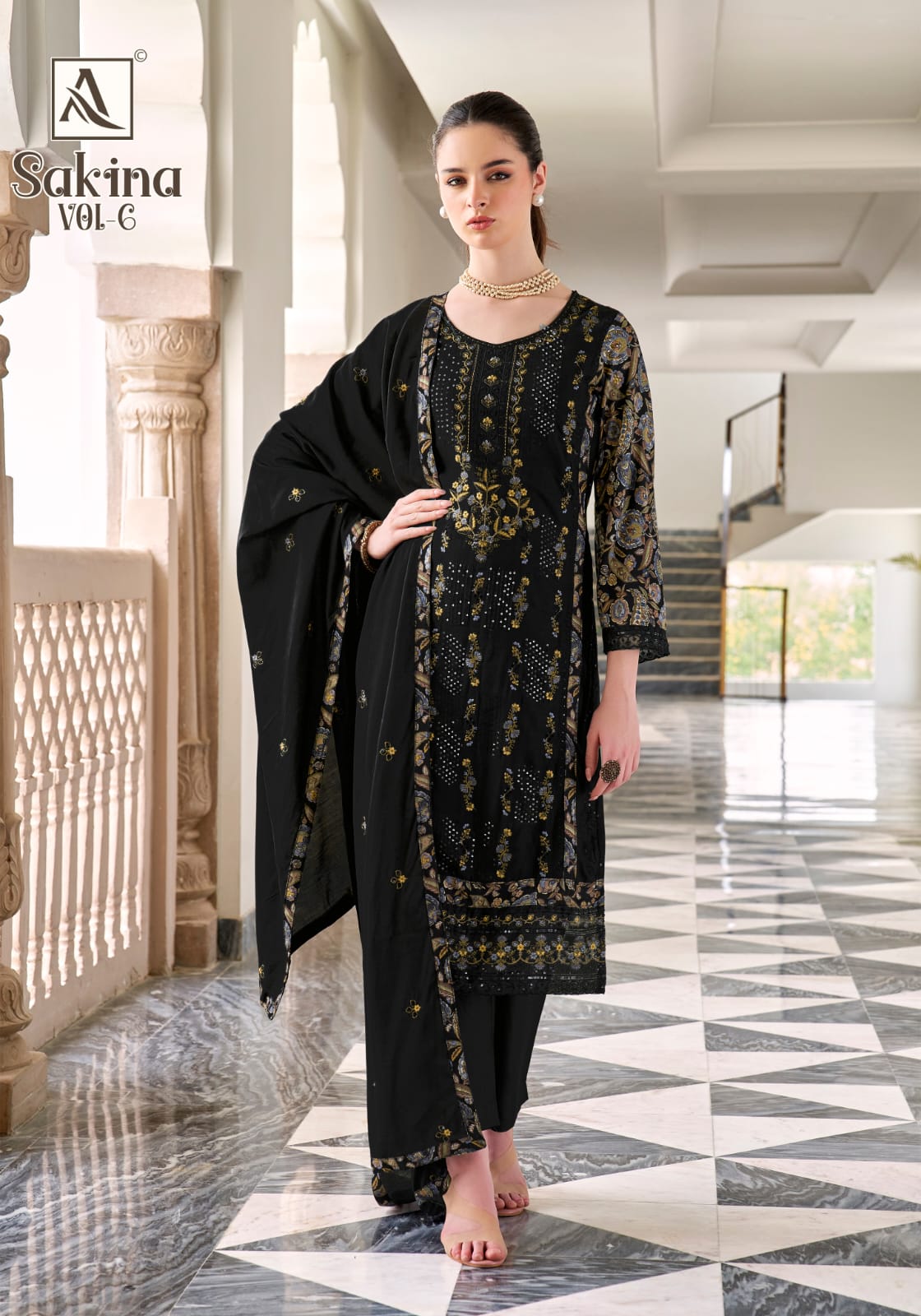 Sakina Vol 6 Black Special Alok Viscose Reyon Karachi Salwar Suits Supplier