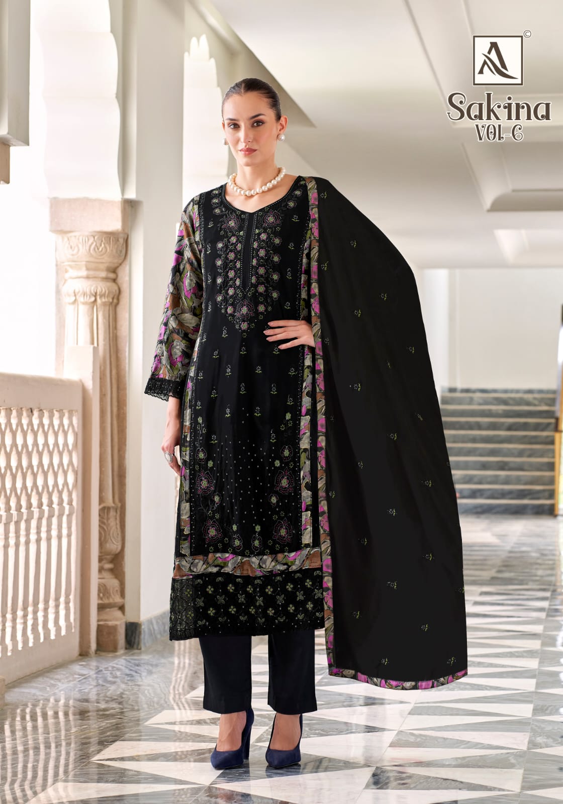 Sakina Vol 6 Black Special Alok Viscose Reyon Karachi Salwar Suits Supplier