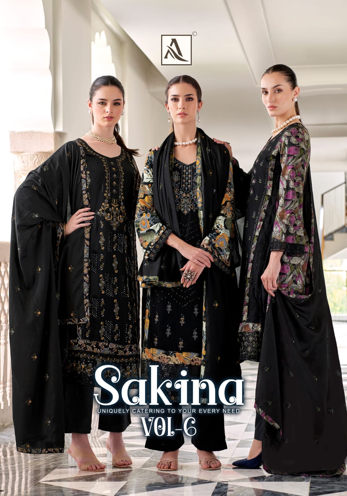 Sakina Vol 6 Black Special Alok Viscose Reyon Karachi Salwar Suits Supplier
