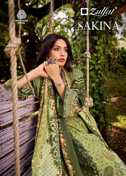 Sakina Zulfat Designer Woolen Karachi Pashmina Salwar Suits Supplier India