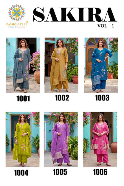 Sakira Vol 1 Passion Tree Roman Silk Readymade Pant Style Suits Exporter Ahmedabad