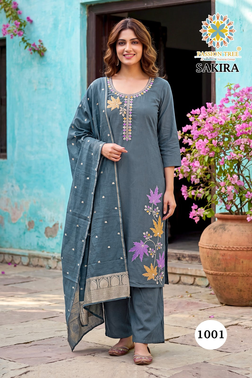 Sakira Vol 1 Passion Tree Roman Silk Readymade Pant Style Suits Exporter Ahmedabad