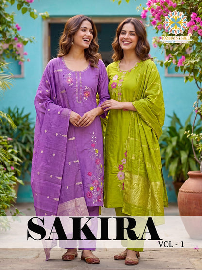 Sakira Vol 1 Passion Tree Roman Silk Readymade Pant Style Suits Exporter Ahmedabad