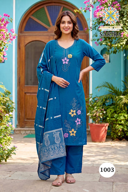 Sakira Vol 1 Passion Tree Roman Silk Readymade Pant Style Suits Exporter Ahmedabad