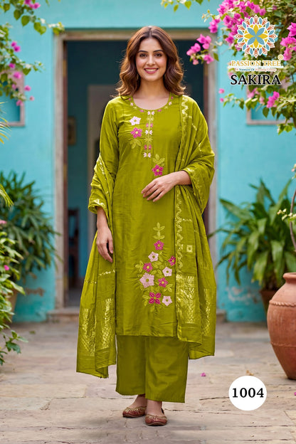 Sakira Vol 1 Passion Tree Roman Silk Readymade Pant Style Suits Exporter Ahmedabad