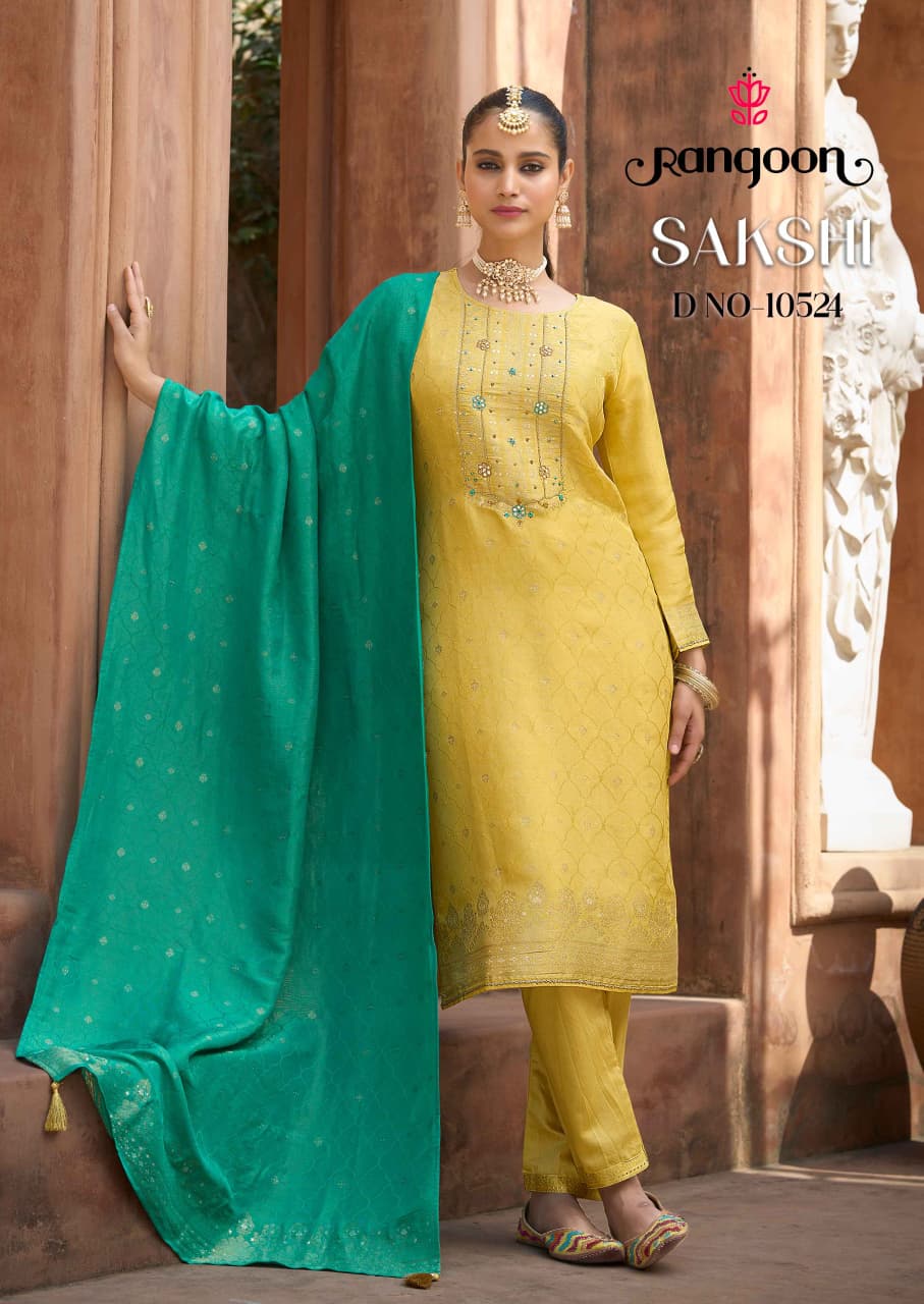 Sakshi Rangoon Simmer Readymade Pant Style Suits Wholesaler India