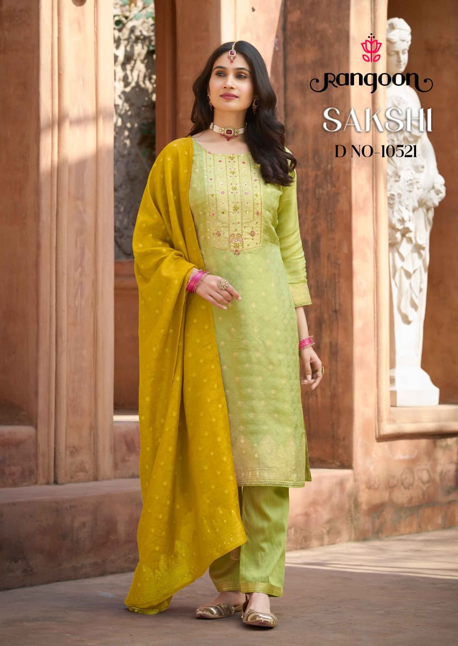 Sakshi Rangoon Simmer Readymade Pant Style Suits Wholesaler India