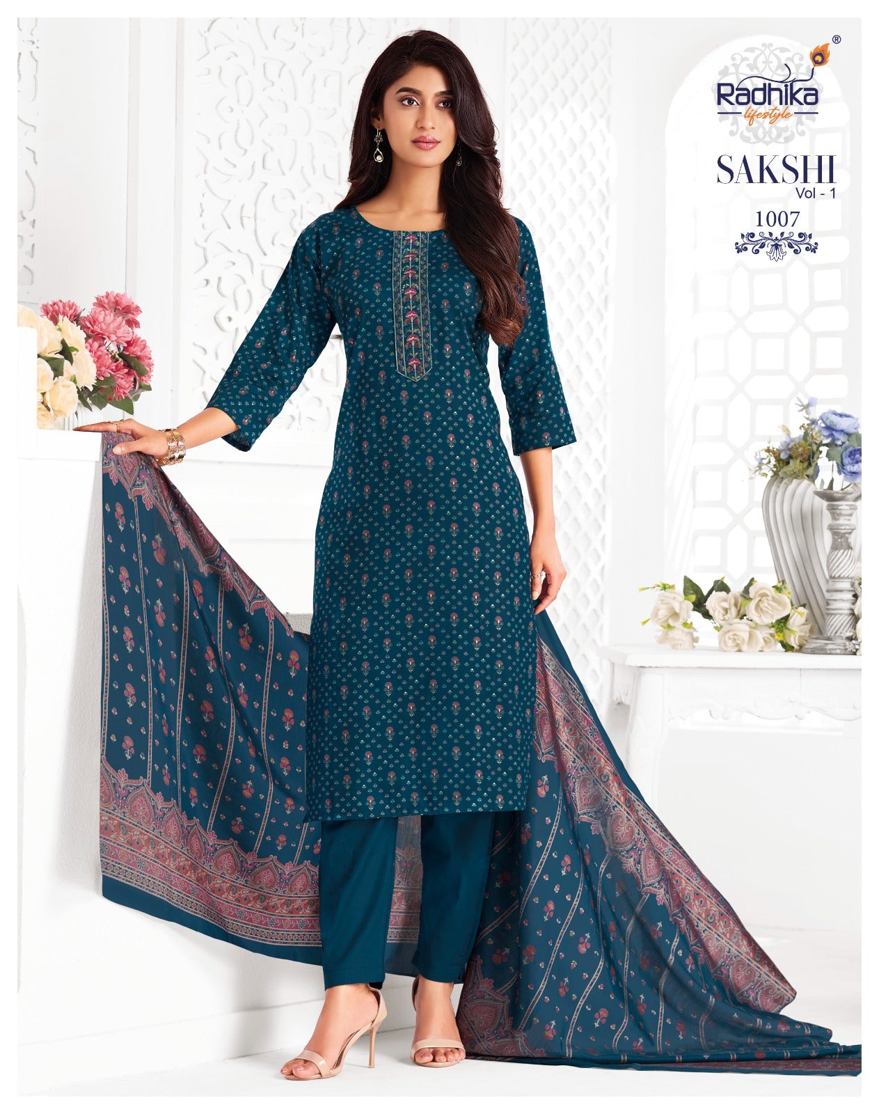Sakshi Vol 1 Radhika Lifestyle Jaam Satin Readymade Pant Style Suits Wholesaler Ahmedabad