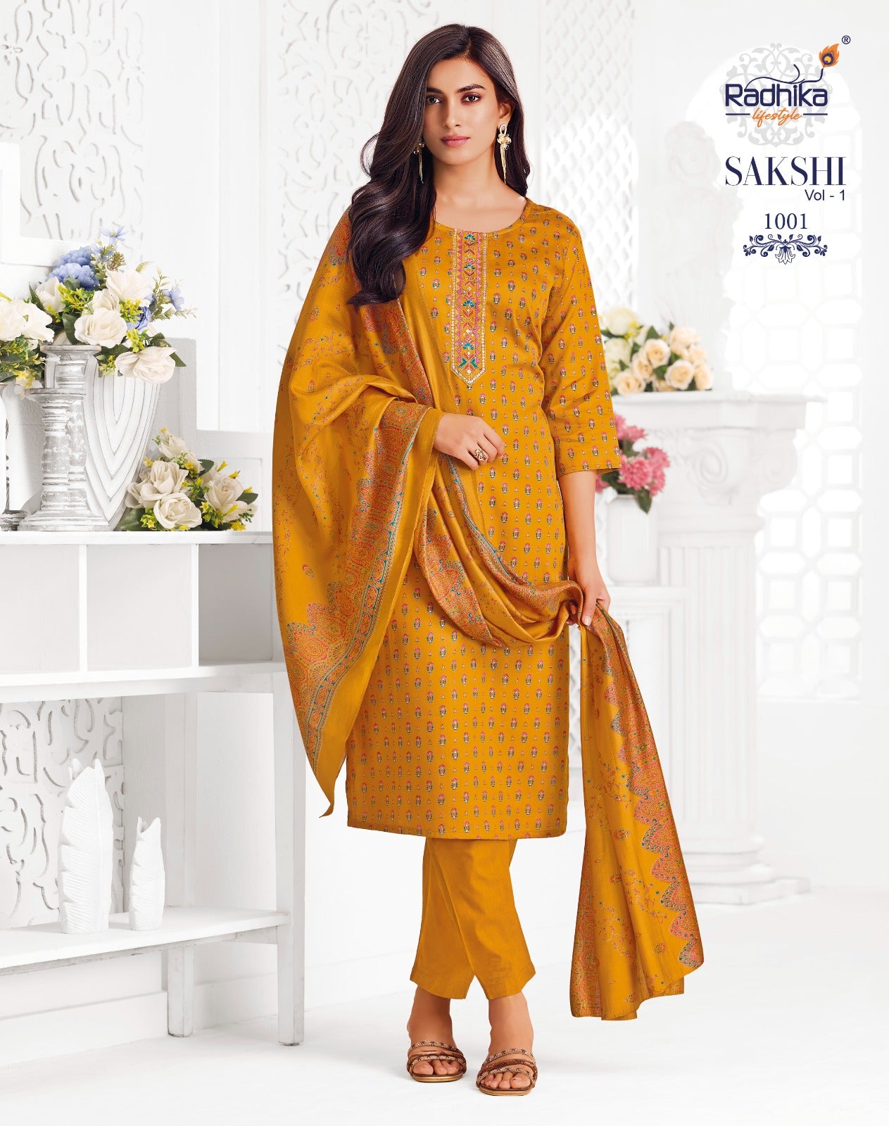 Sakshi Vol 1 Radhika Lifestyle Jaam Satin Readymade Pant Style Suits Wholesaler Ahmedabad