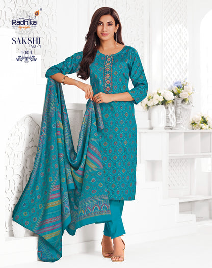 Sakshi Vol 1 Radhika Lifestyle Jaam Satin Readymade Pant Style Suits Wholesaler Ahmedabad