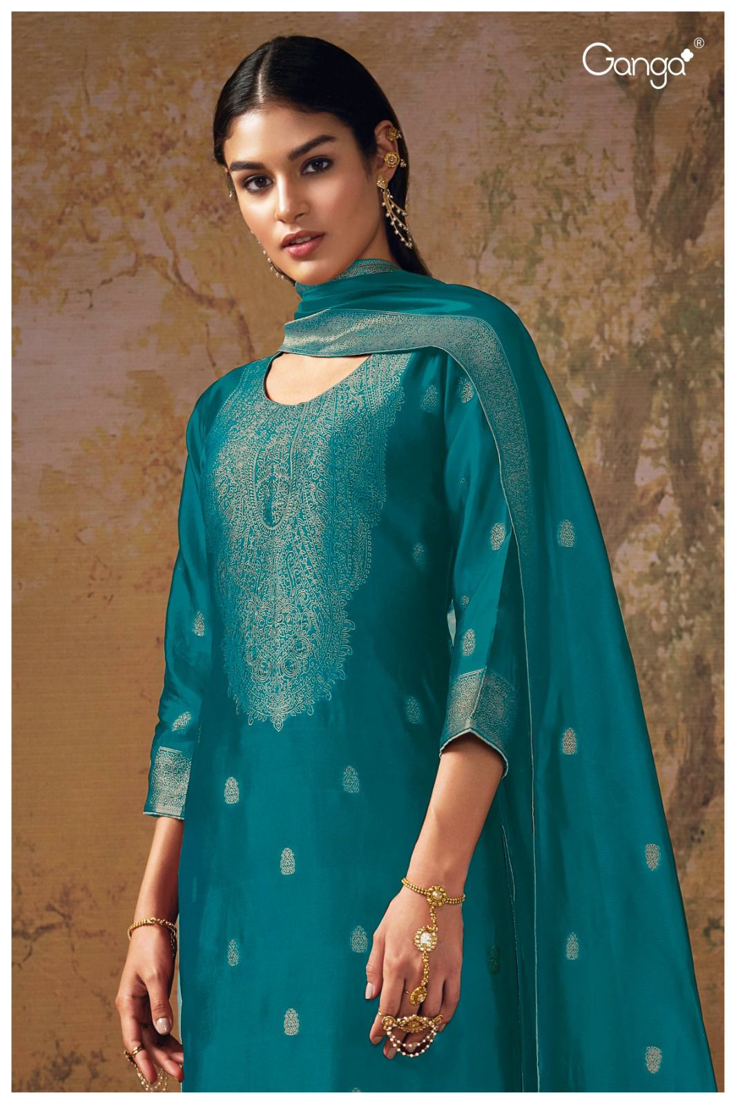 Salima 2450 Ganga Silk Jacquard Plazzo Style Suits Wholesaler Gujarat