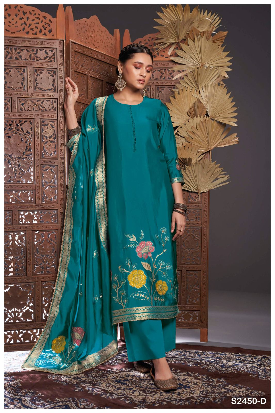 Salima 2450 Ganga Silk Jacquard Plazzo Style Suits Wholesaler Gujarat