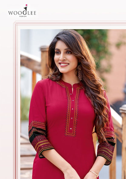 Salonee Vol 8 Wooglee Rayon Long Straight Kurti Wholesale Price
