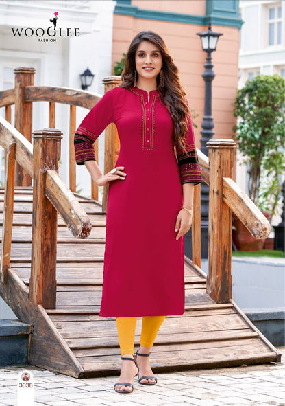 Salonee Vol 8 Wooglee Rayon Long Straight Kurti Wholesale Price