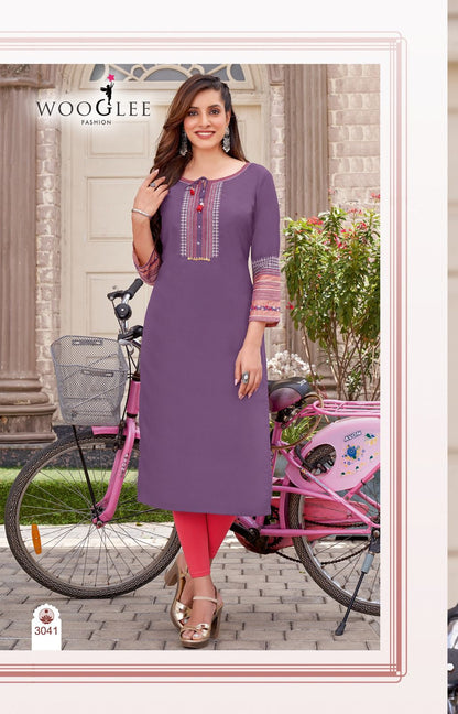Salonee Vol 8 Wooglee Rayon Long Straight Kurti Wholesale Price