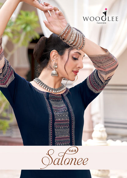 Salonee Vol 8 Wooglee Rayon Long Straight Kurti Wholesale Price