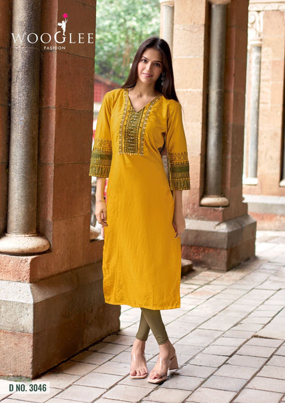 Salonee Vol 9 Wooglee Heavy Rayon Long Straight Kurti Manufacturer Gujarat
