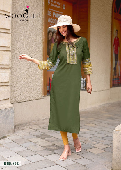 Salonee Vol 9 Wooglee Heavy Rayon Long Straight Kurti Manufacturer Gujarat