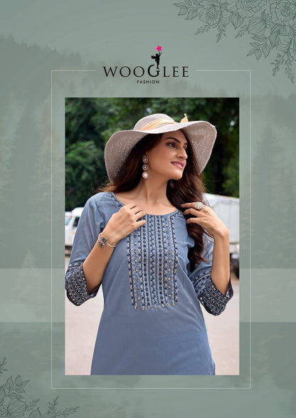 Salonee Vol 9 Wooglee Heavy Rayon Long Straight Kurti Manufacturer Gujarat