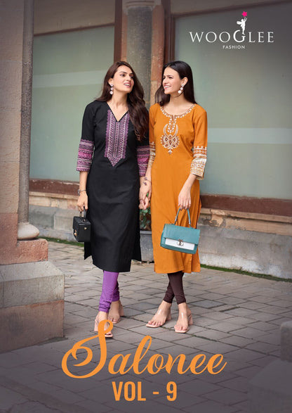 Salonee Vol 9 Wooglee Heavy Rayon Long Straight Kurti Manufacturer Gujarat