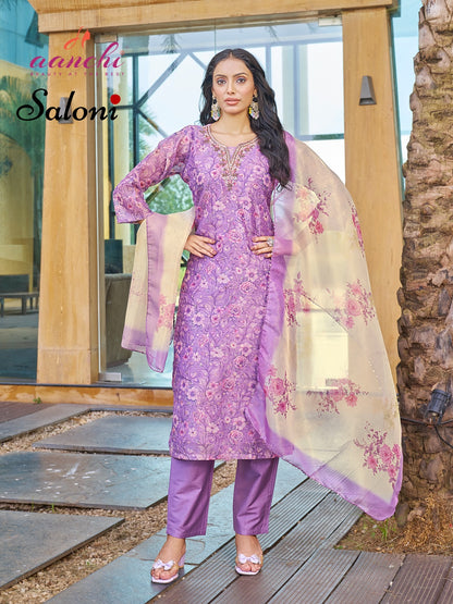Saloni Aanchi Jacquard Readymade Pant Style Suits Wholesale Price