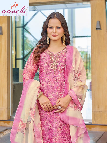 Saloni Aanchi Jacquard Readymade Pant Style Suits Wholesale Price