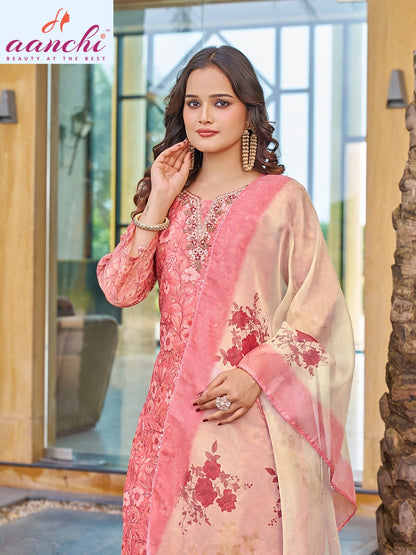 Saloni Aanchi Jacquard Readymade Pant Style Suits Wholesale Price