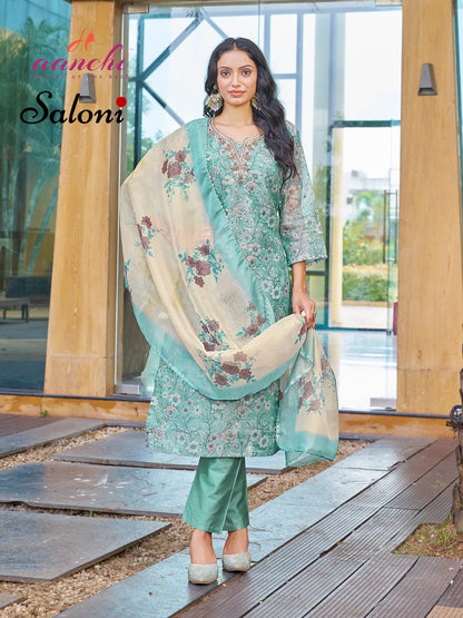 Saloni Aanchi Jacquard Readymade Pant Style Suits Wholesale Price